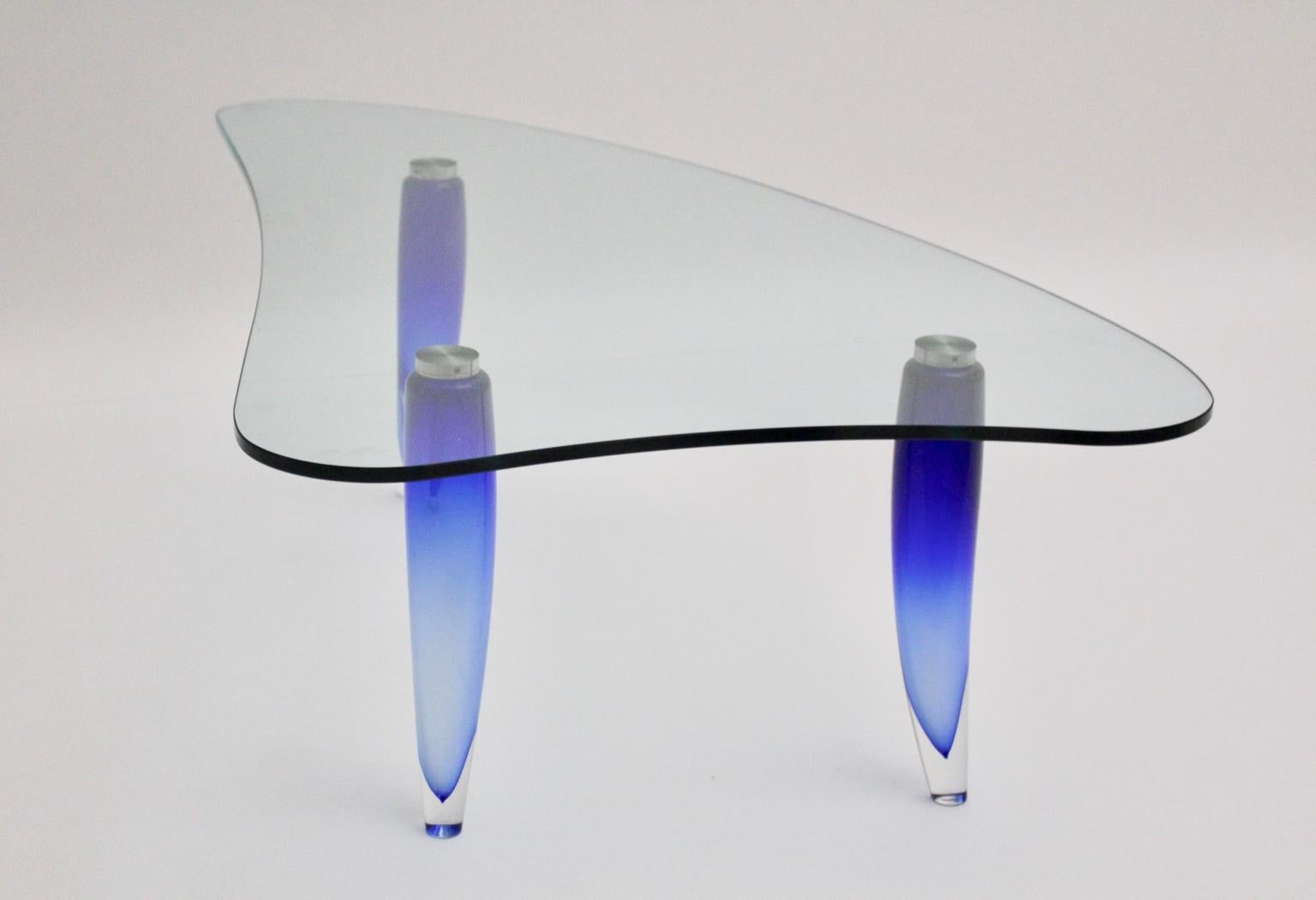 Verre Table basse moderne en verre vintage bleu et transparent Seguso attr. Italie:: vers 1980 en vente