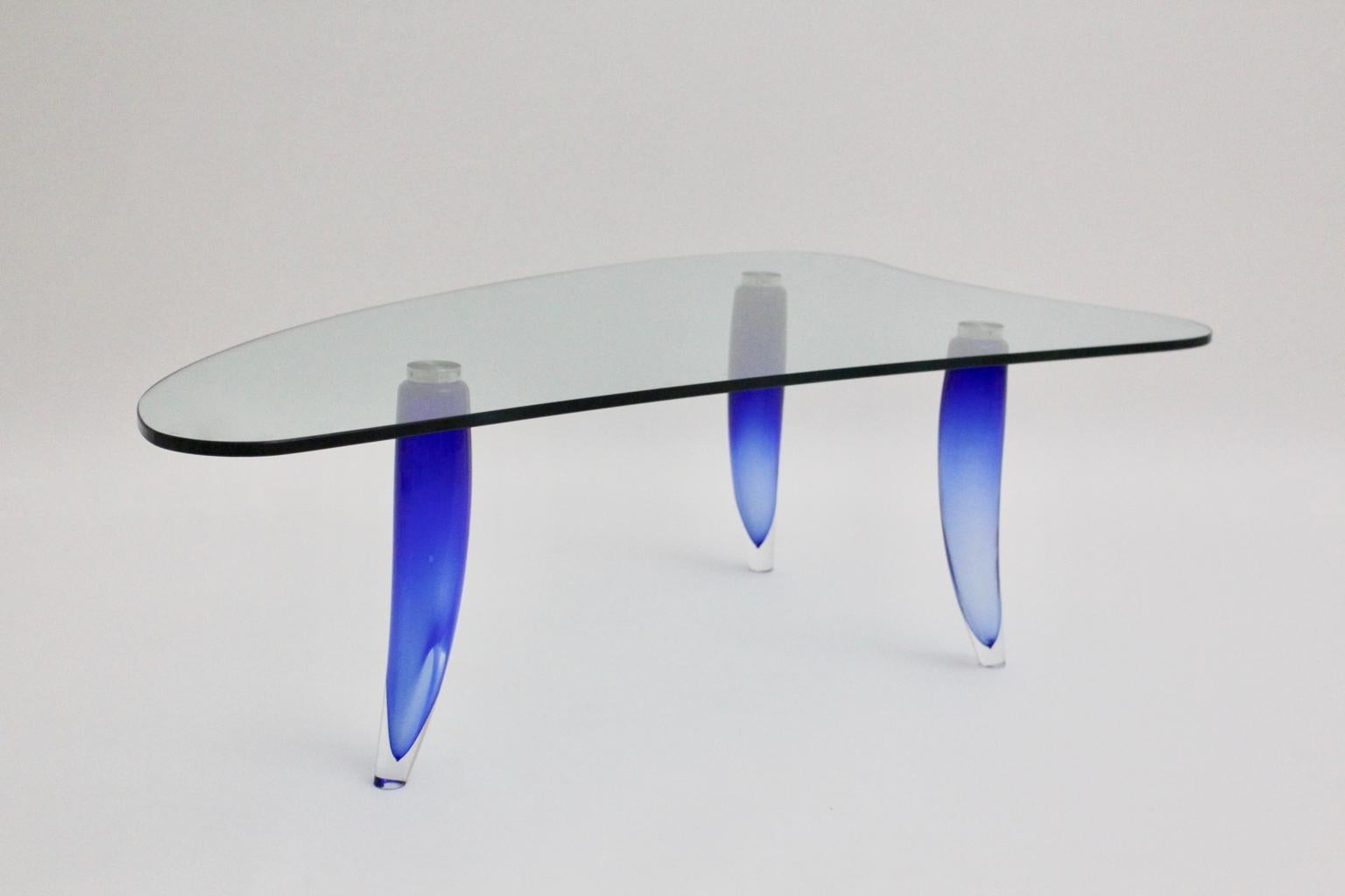 Modern Blue and Clear Vintage Glass Coffee Table Seguso attr. Italy, circa 1980 For Sale 2