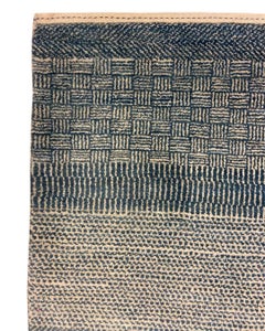Modern Blue and Cream Wool Rug with Detailed Textured Patterns, 2' x 3'