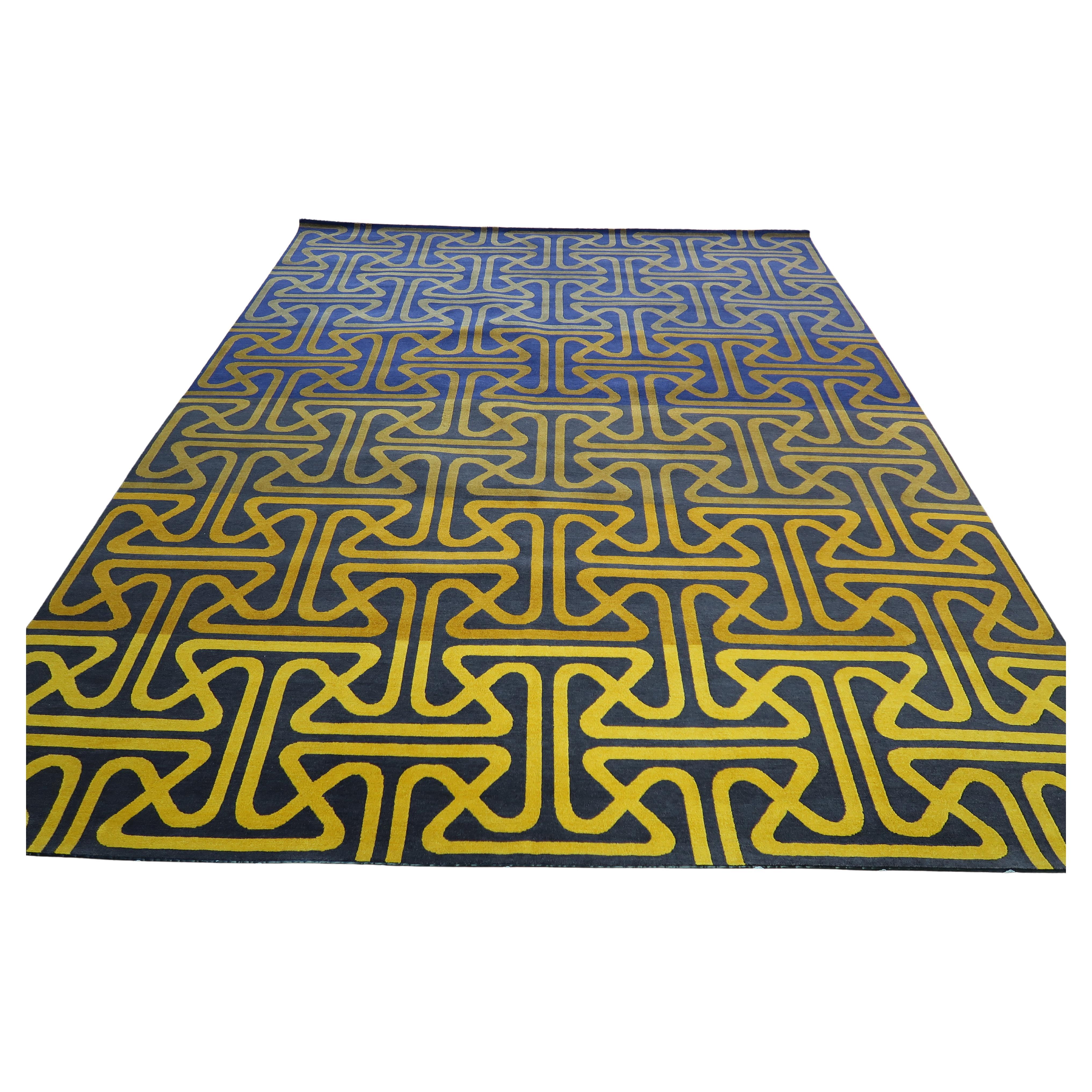 Black and Gold Handwoven Wool and Silk Rug from Labyrinth Collection by