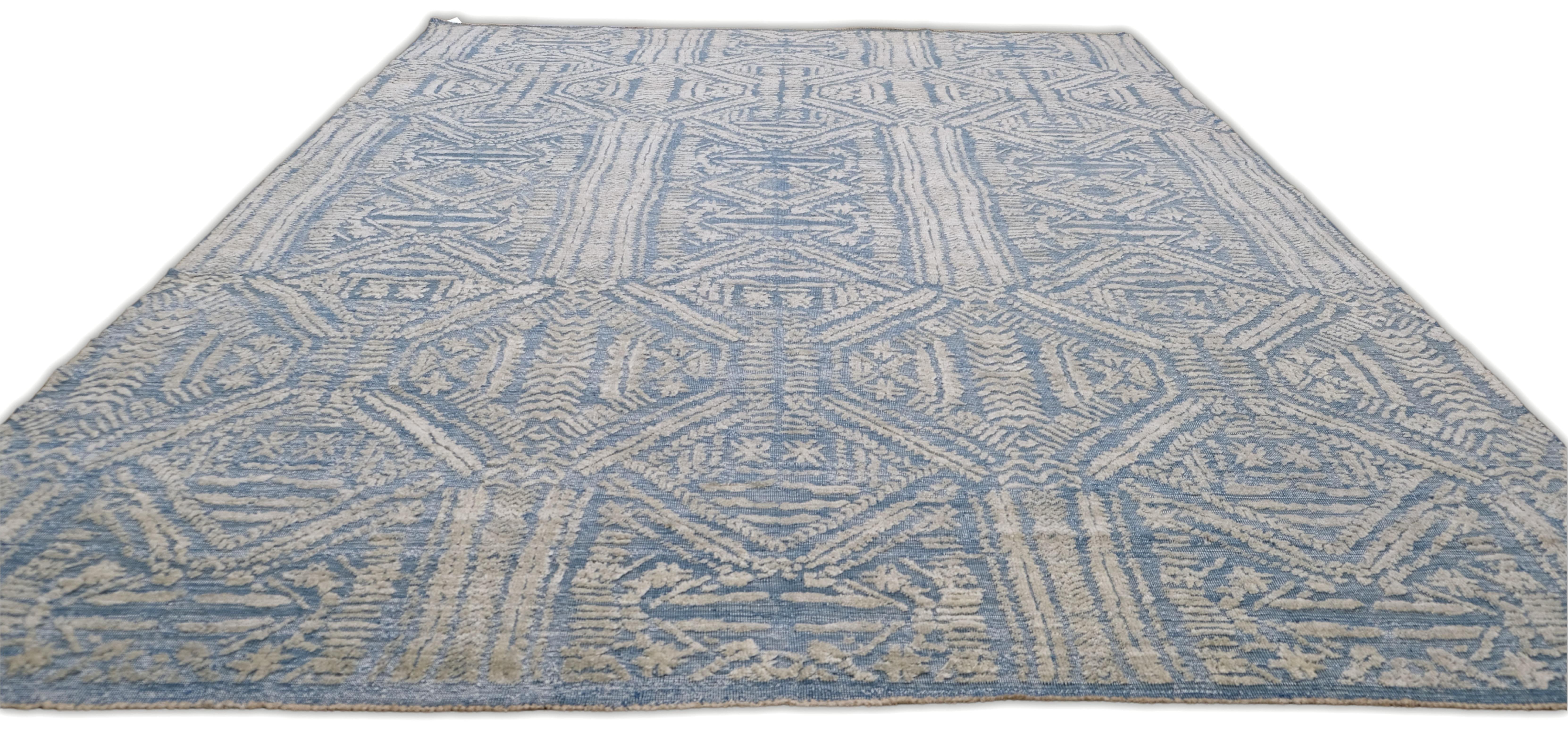 Tappeto moderno in lana con disegno geometrico blu e grigio 10'1''x12'6'' In condizioni Nuovo in vendita a Torrance, CA