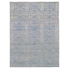 Modern Blue and Gray Geometric Designed Wool Rug 10'1''x12'6''