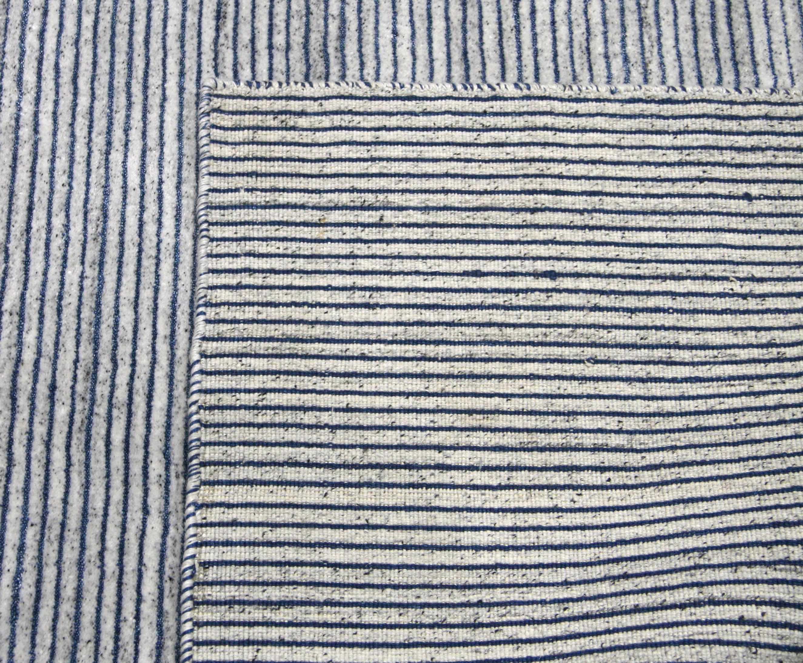 Hand-Knotted Modern Blue and Gray Stripe Area Rug For Sale
