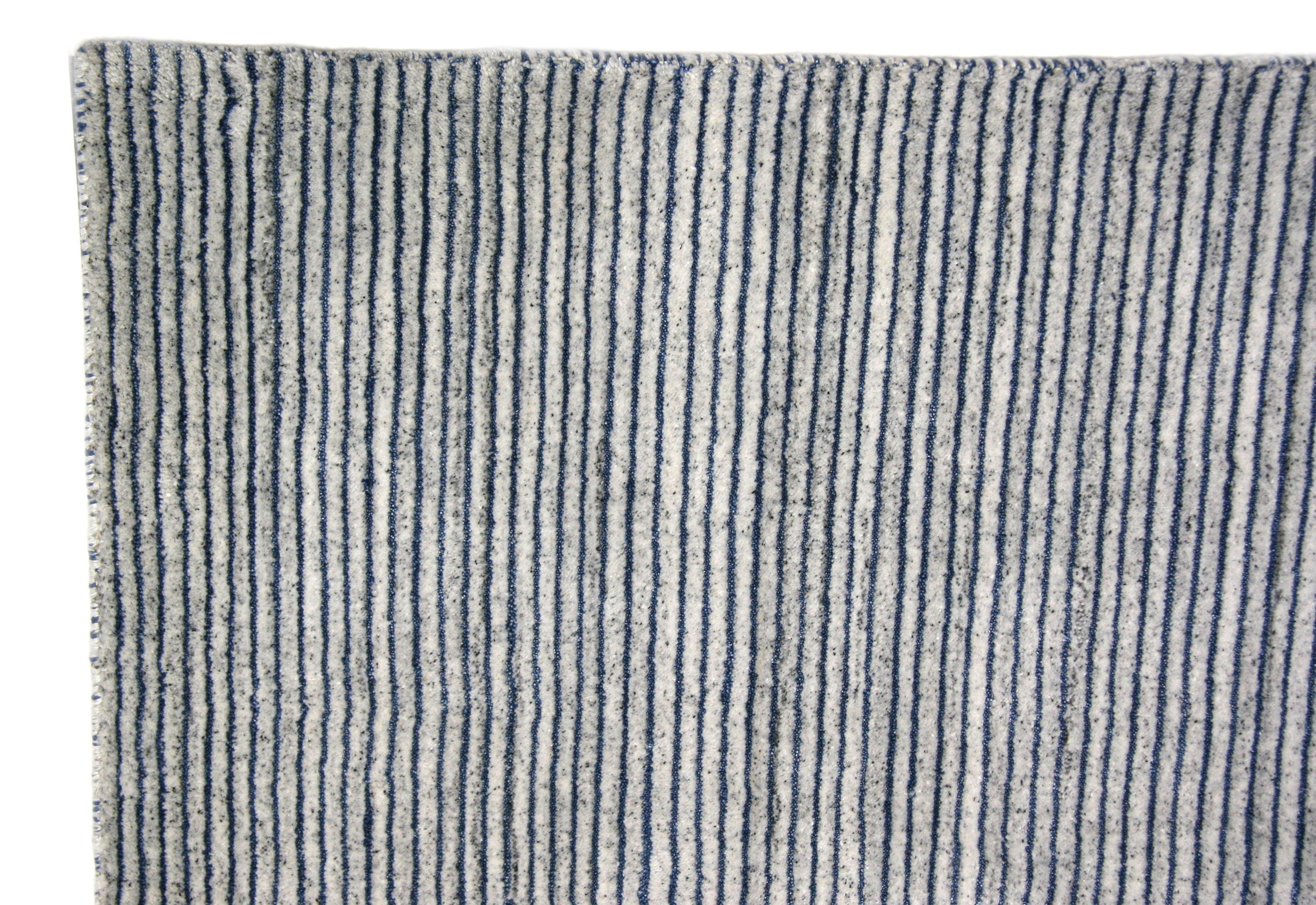 Modern Blue and Gray Stripe Area Rug In New Condition For Sale In Los Angeles, CA