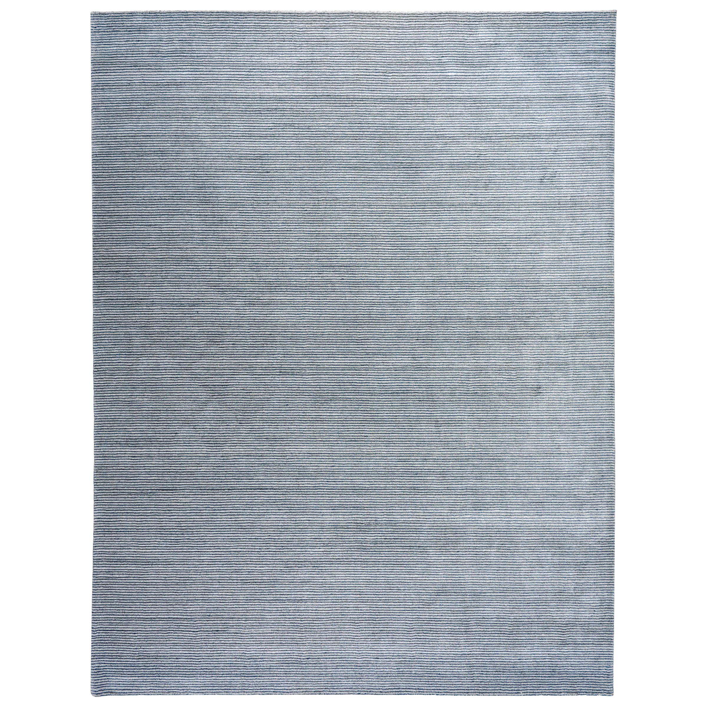 Modern Blue and Gray Stripe Area Rug For Sale