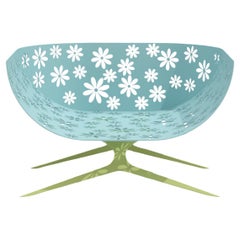 Modern Blue and Green Outdoor Lounge Armchair Curved Back with Floral Design