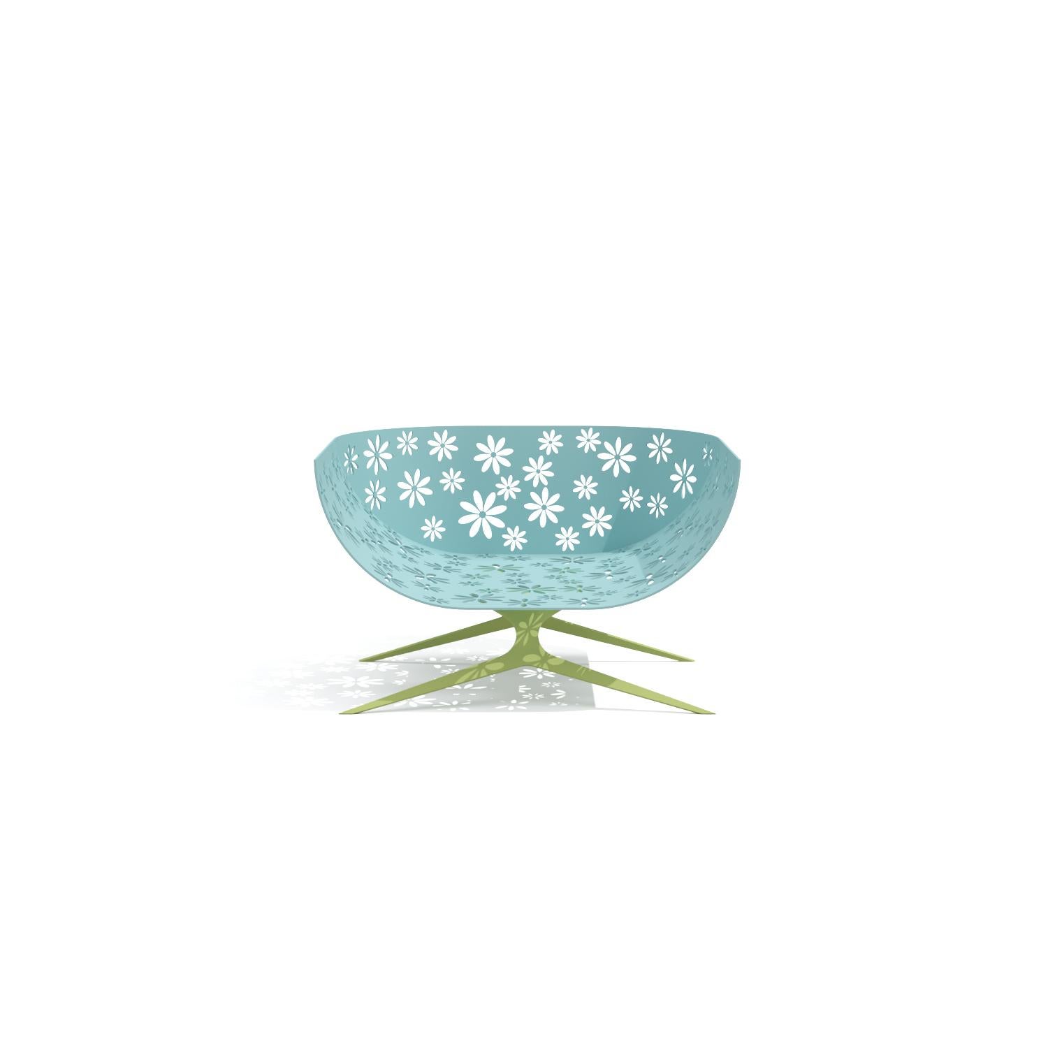 Mesa de centro cuadrada de exterior moderna azul y verde con diseño floral en venta 5
