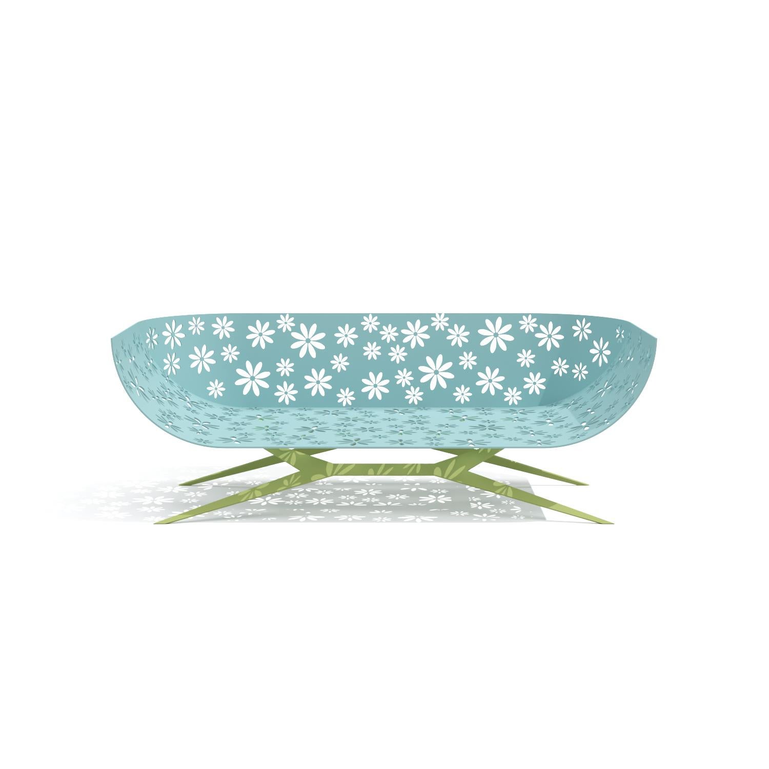 Mesa de centro cuadrada de exterior moderna azul y verde con diseño floral en venta 7