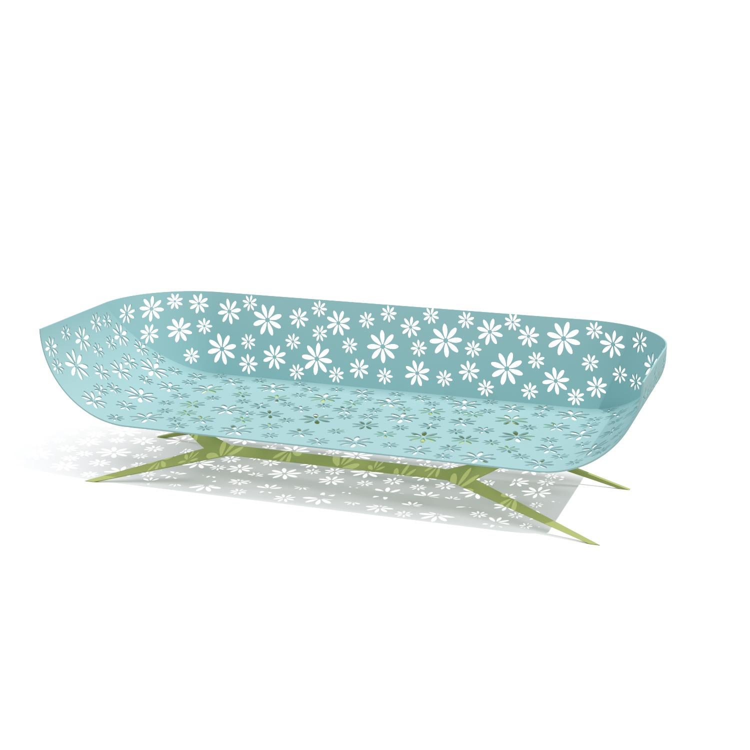 Mesa de centro cuadrada de exterior moderna azul y verde con diseño floral en venta 9