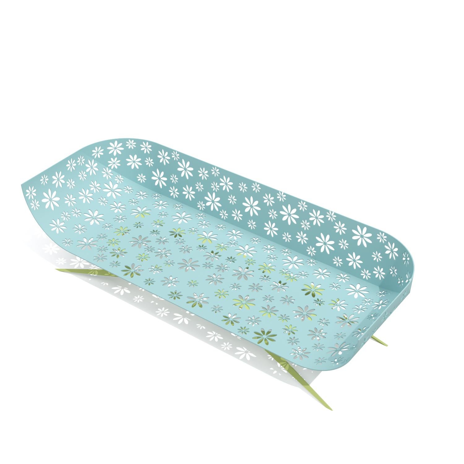 Mesa de centro cuadrada de exterior moderna azul y verde con diseño floral en venta 10