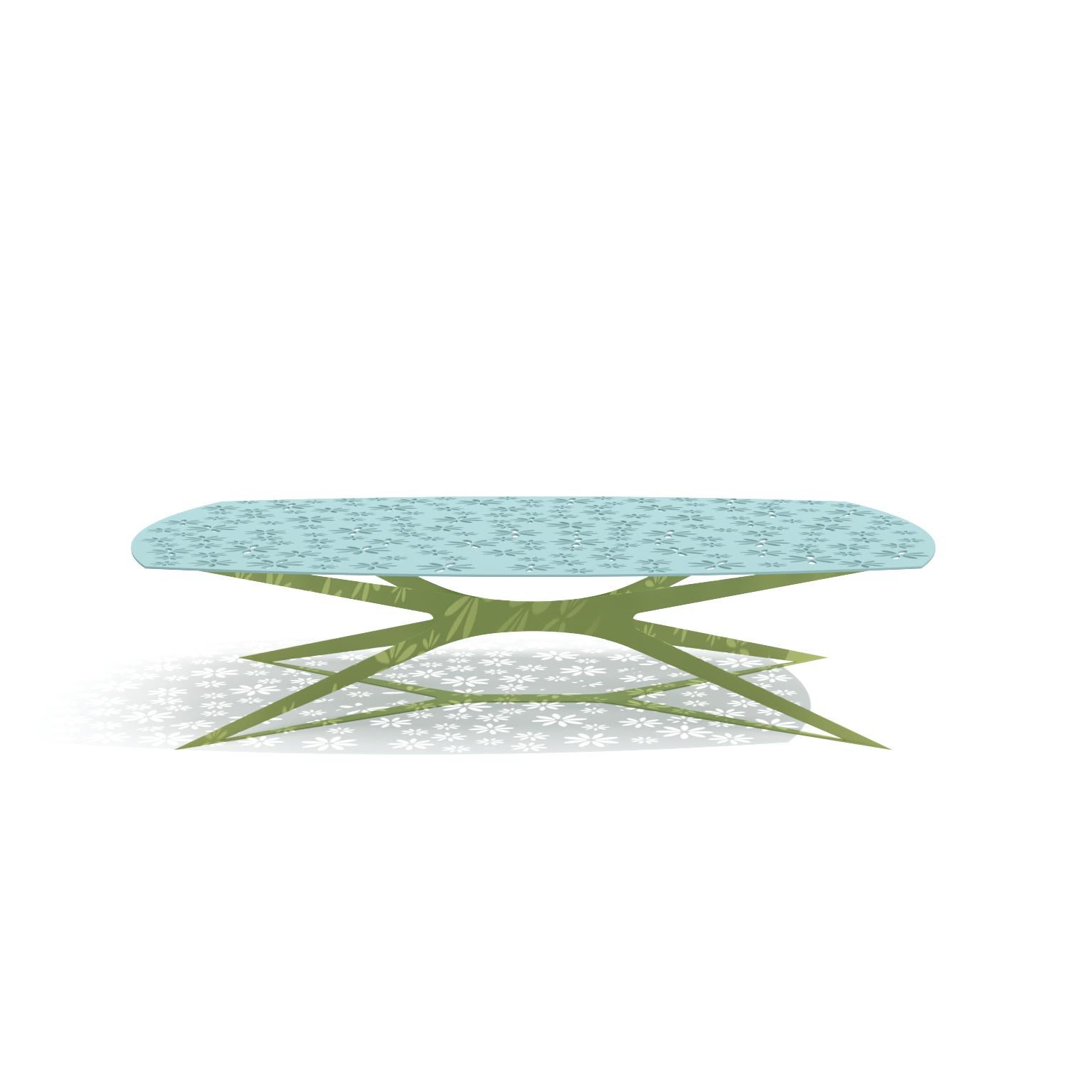 Mesa de centro cuadrada de exterior moderna azul y verde con diseño floral en venta 11