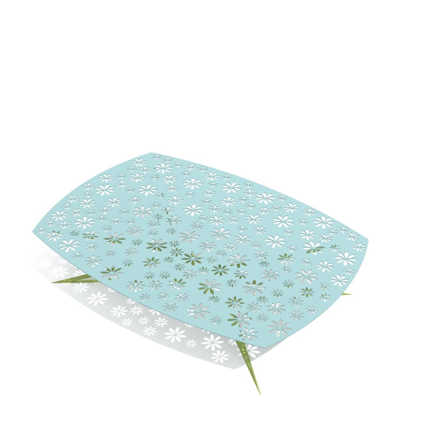 Mesa de centro cuadrada de exterior moderna azul y verde con diseño floral en venta 12