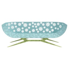 Modernes blaues und grünes Zweisitzer-Sofa für den Außenbereich Gebogene Rückenlehne mit Blumendesign