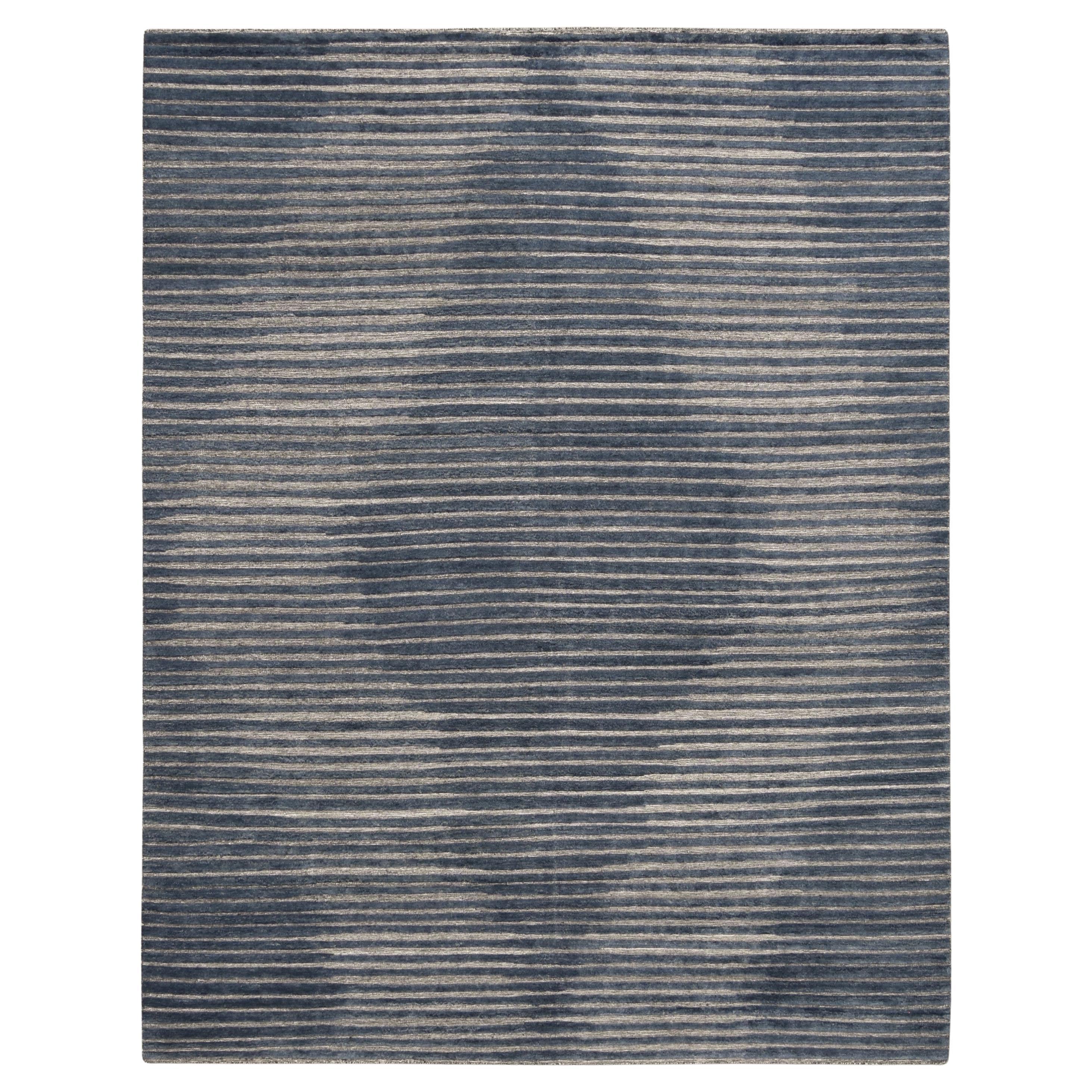Modern Blue and Grey Striped Diamond Designed Rug 8'x10'3''