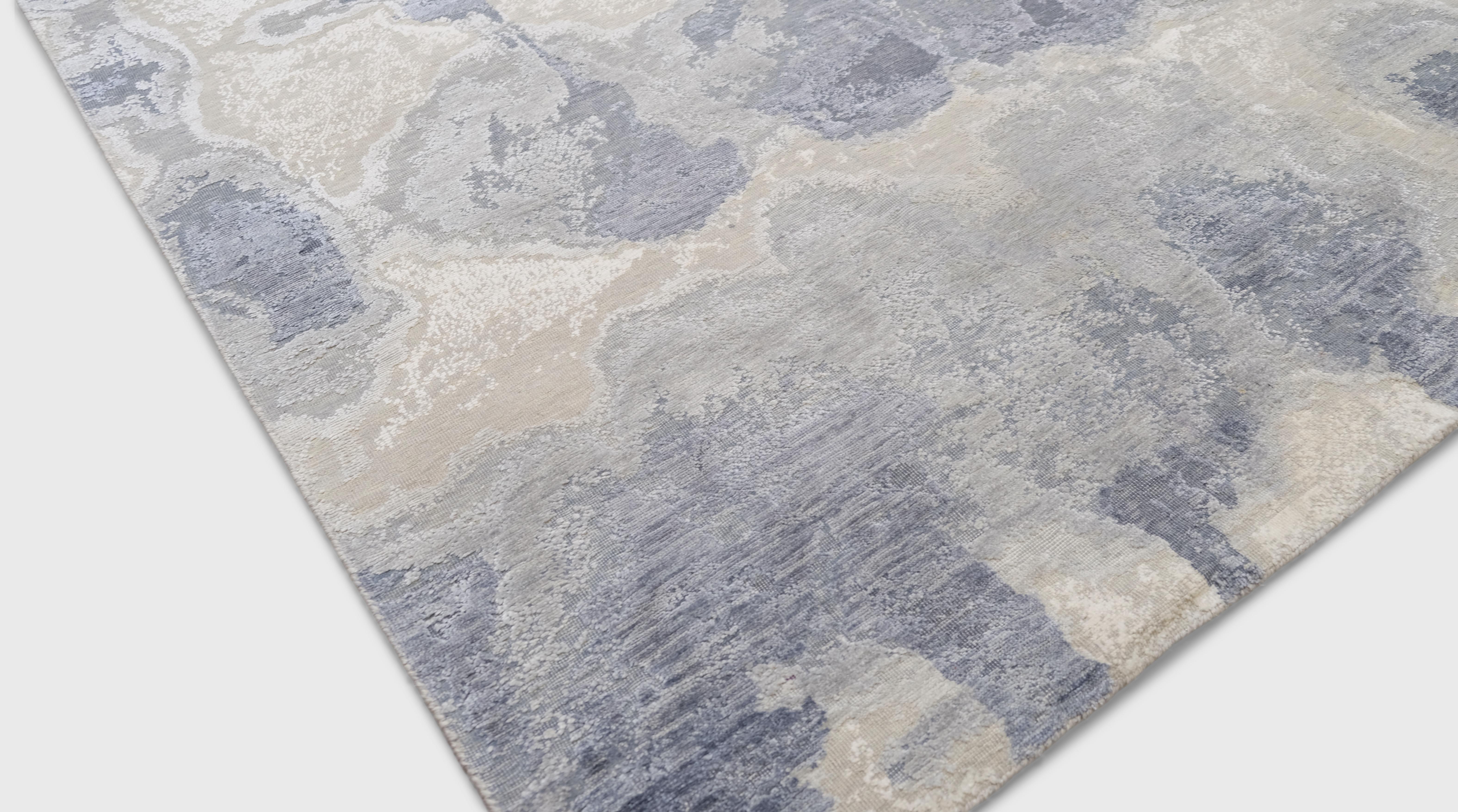 XXI secolo e contemporaneo Tappeto moderno in lana e seta blu e avorio Cloudscape Designed 9'x12' in vendita