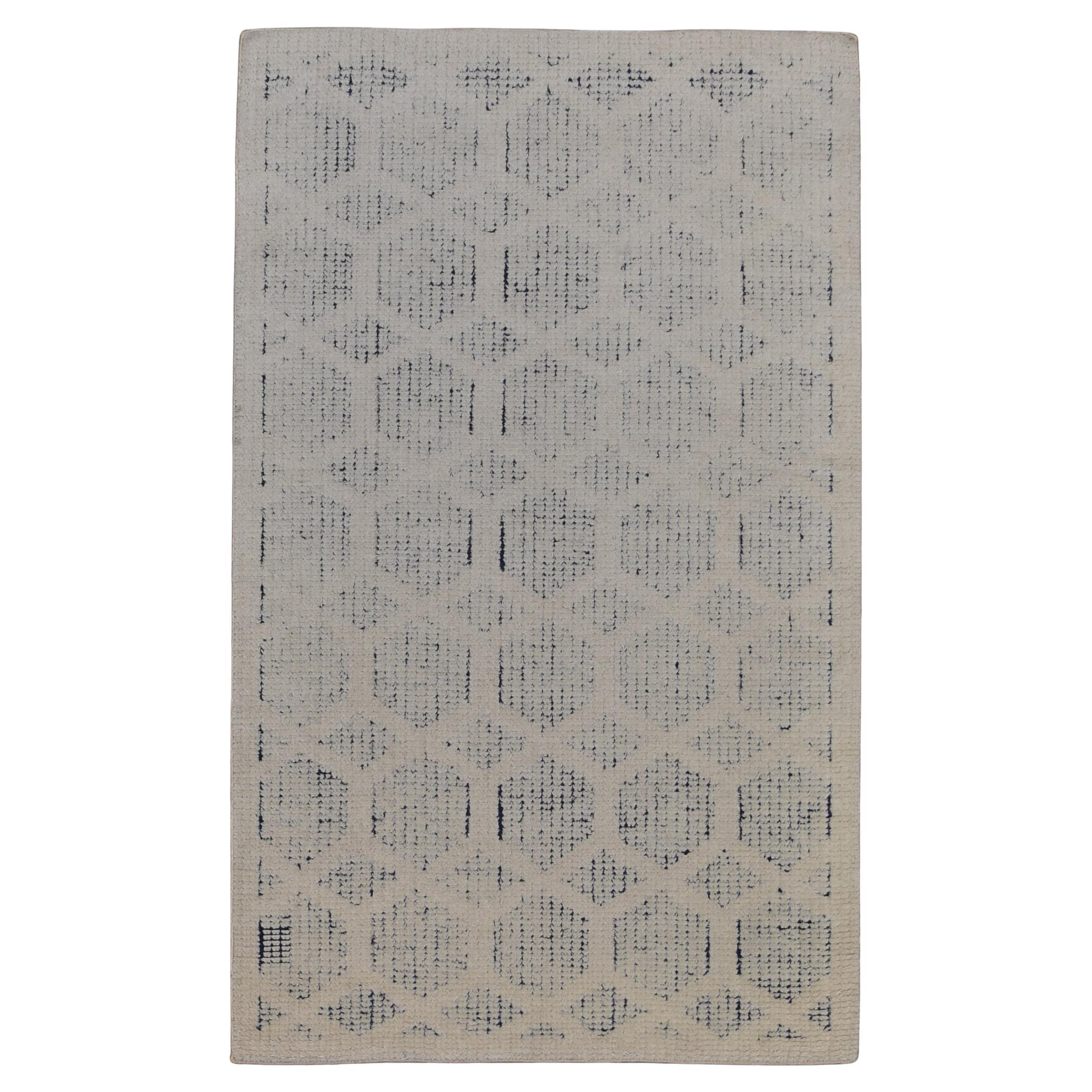 Modern Blue and Ivory Honeycomb Patterned Rug 5'2''x8'5'' For Sale