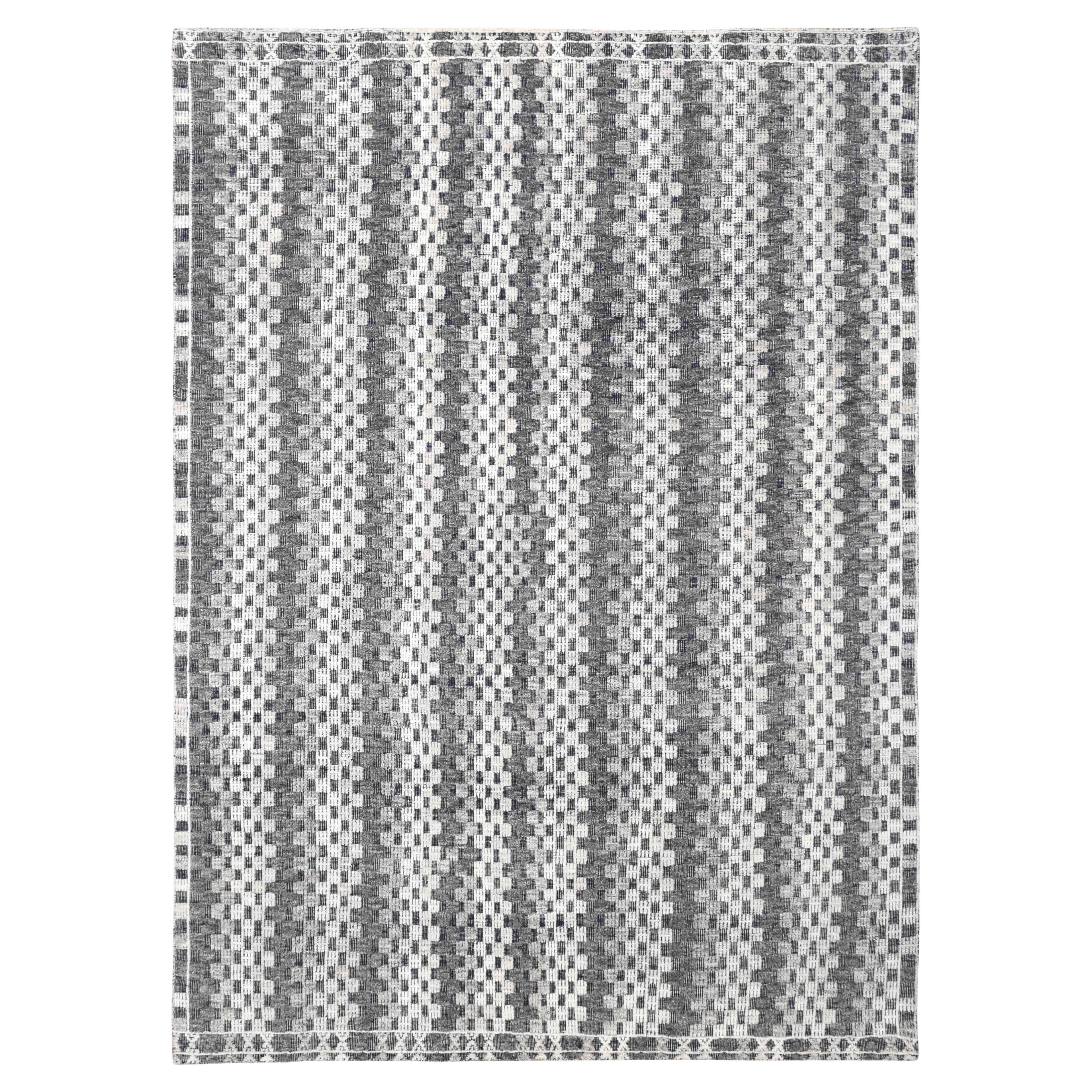 Tapis moderne à carreaux bleus et blancs 10'x13'10''