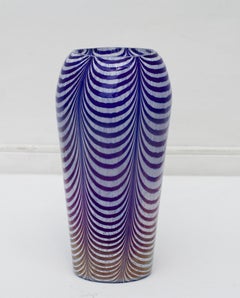 Modern Blue and White Draped Art Glass Vase