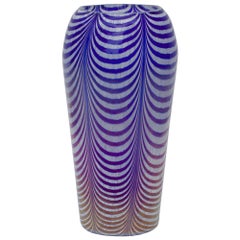 Modern Blue and White Draped Art Glass Vase