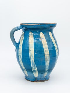 Modern Blue and White Glazed Ceramic Pitcher