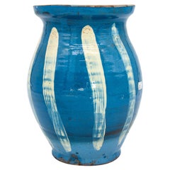 Modern Blue and White Glazed Ceramic Pitcher