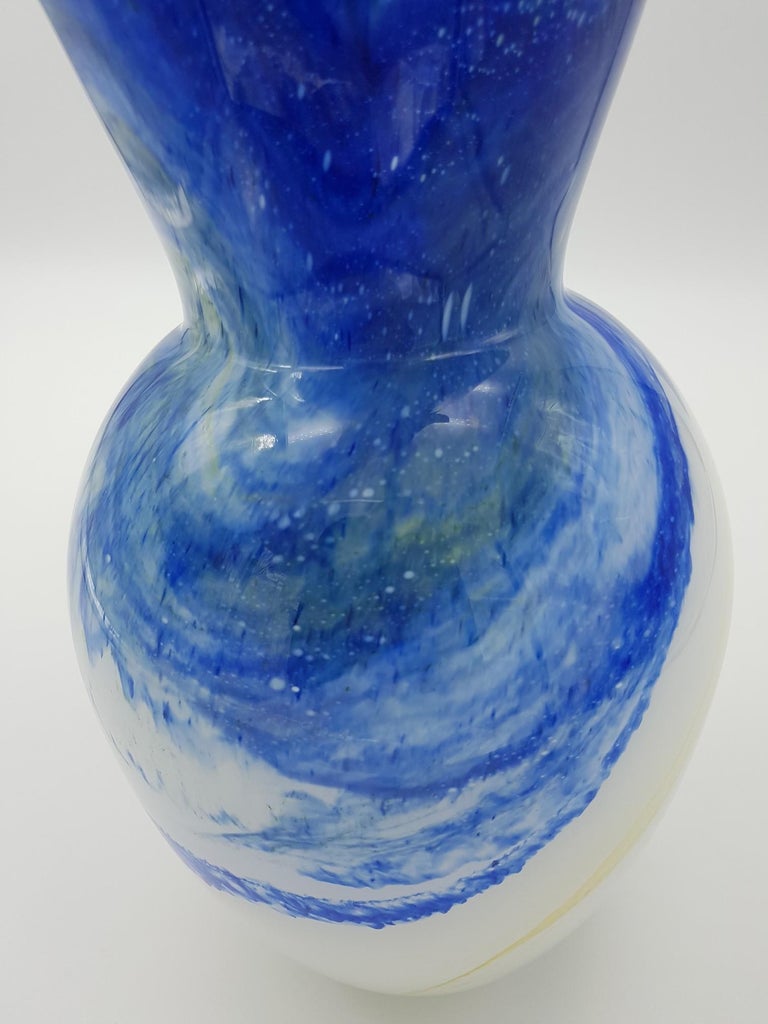 Modern Blue and White Murano Glass Vase "Galaxy", by Gino Cenedese