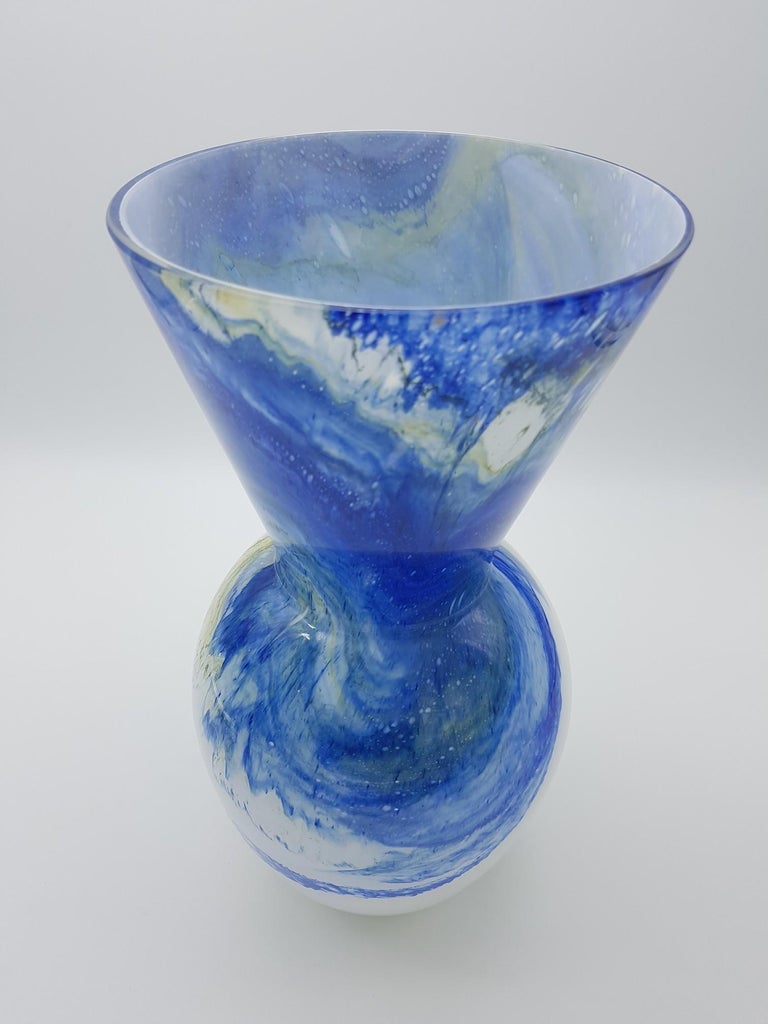 Modern Blue and White Murano Glass Vase "Galaxy", by Gino Cenedese