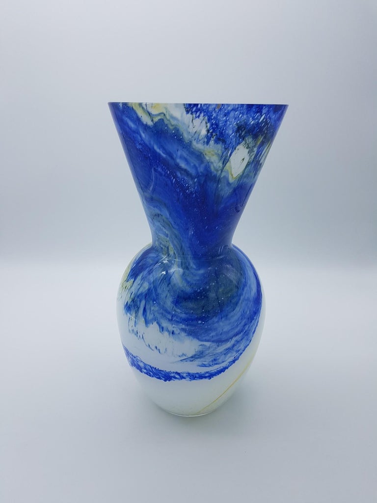 Modern Blue and White Murano Glass Vase "Galaxy", by Gino Cenedese