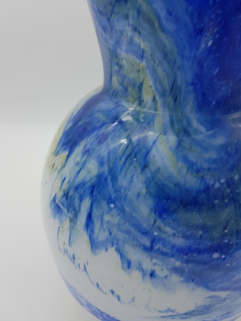Modern Blue and White Murano Glass Vase "Galaxy", by Gino Cenedese
