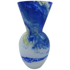 Modern Blue and White Murano Glass Vase "Galaxy", by Gino Cenedese, 1980s