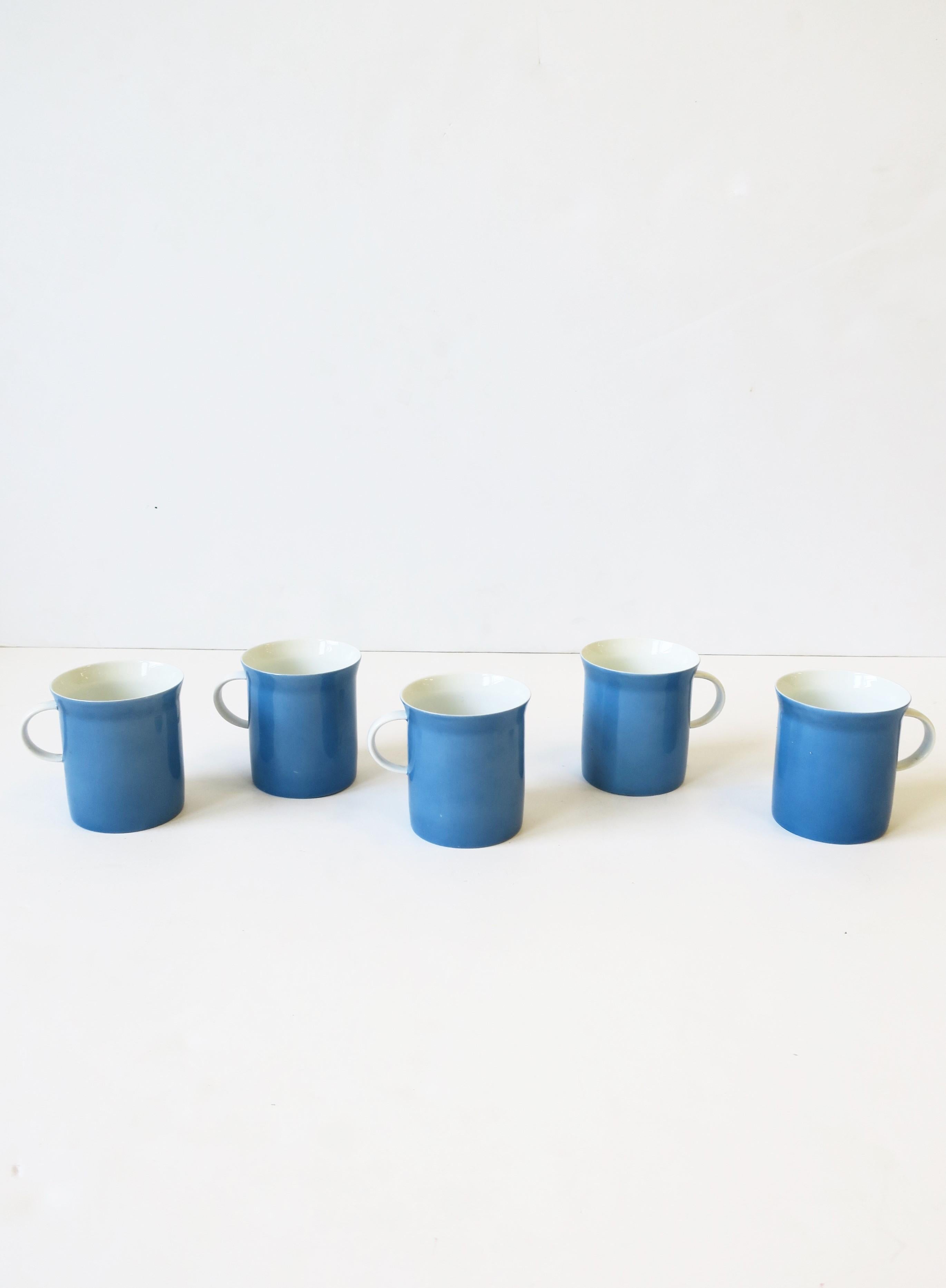 Glazed Modern Blue and White Porcelain Coffee or Tea Cups by Rosenthal 
