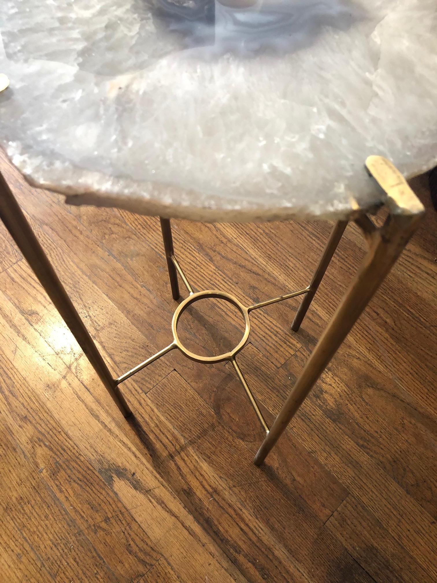 Hand-Carved Modern Blue and White Quartz End Table
