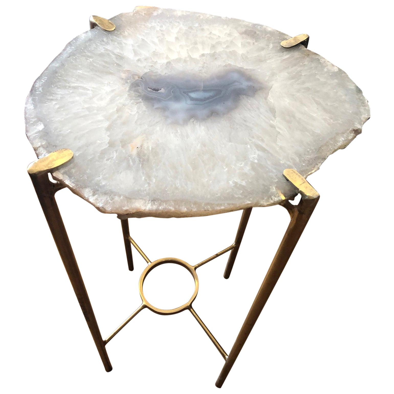 Modern Blue and White Quartz End Table