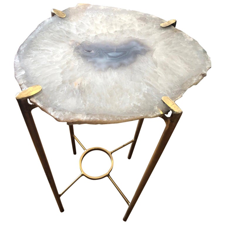 Modern Blue and White Quartz End Table at 1stDibs
