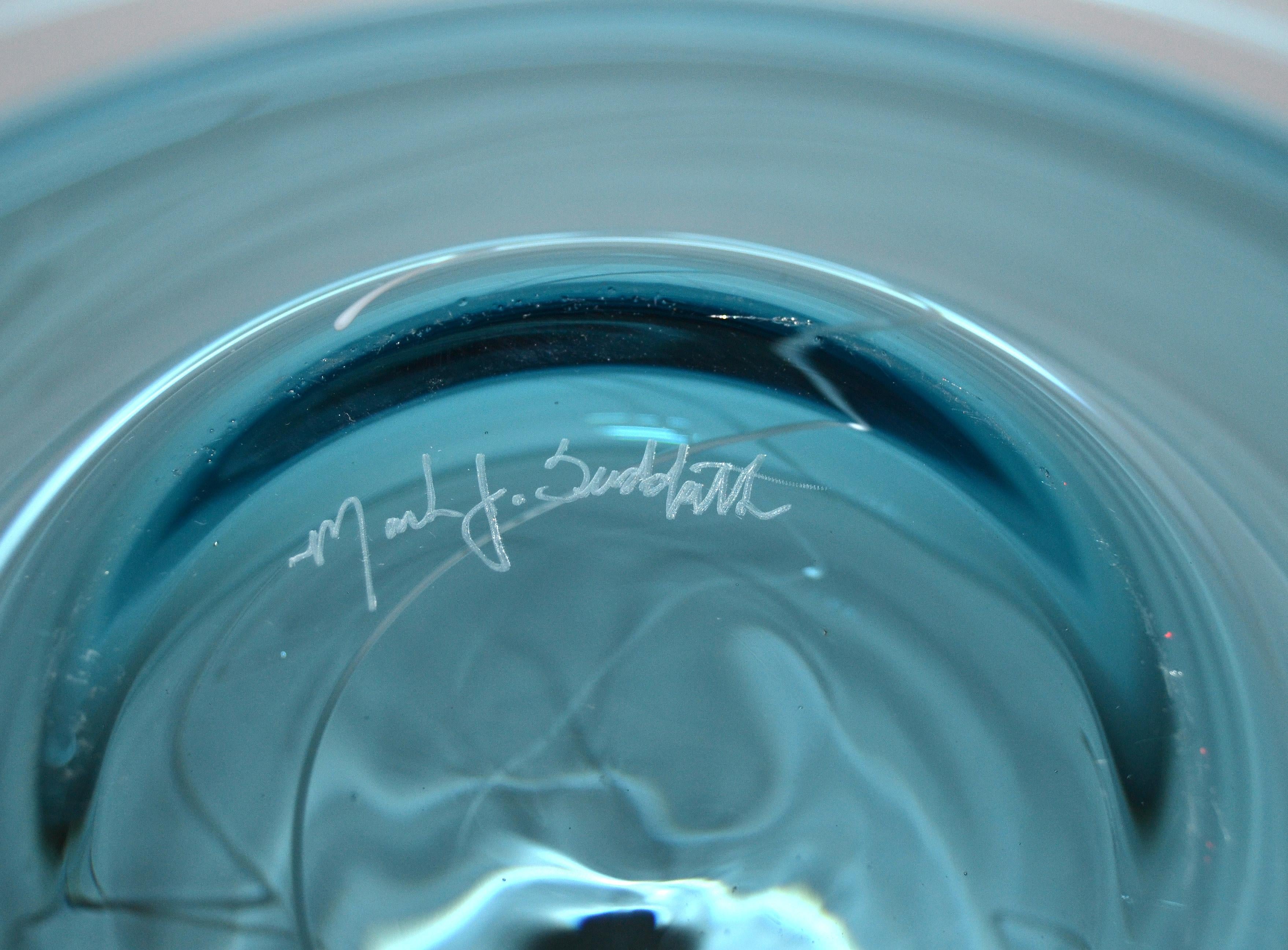 American Modern Blue Art Glass Centerpiece, Bowl by Mark J. Sudduth, Studiopiece For Sale