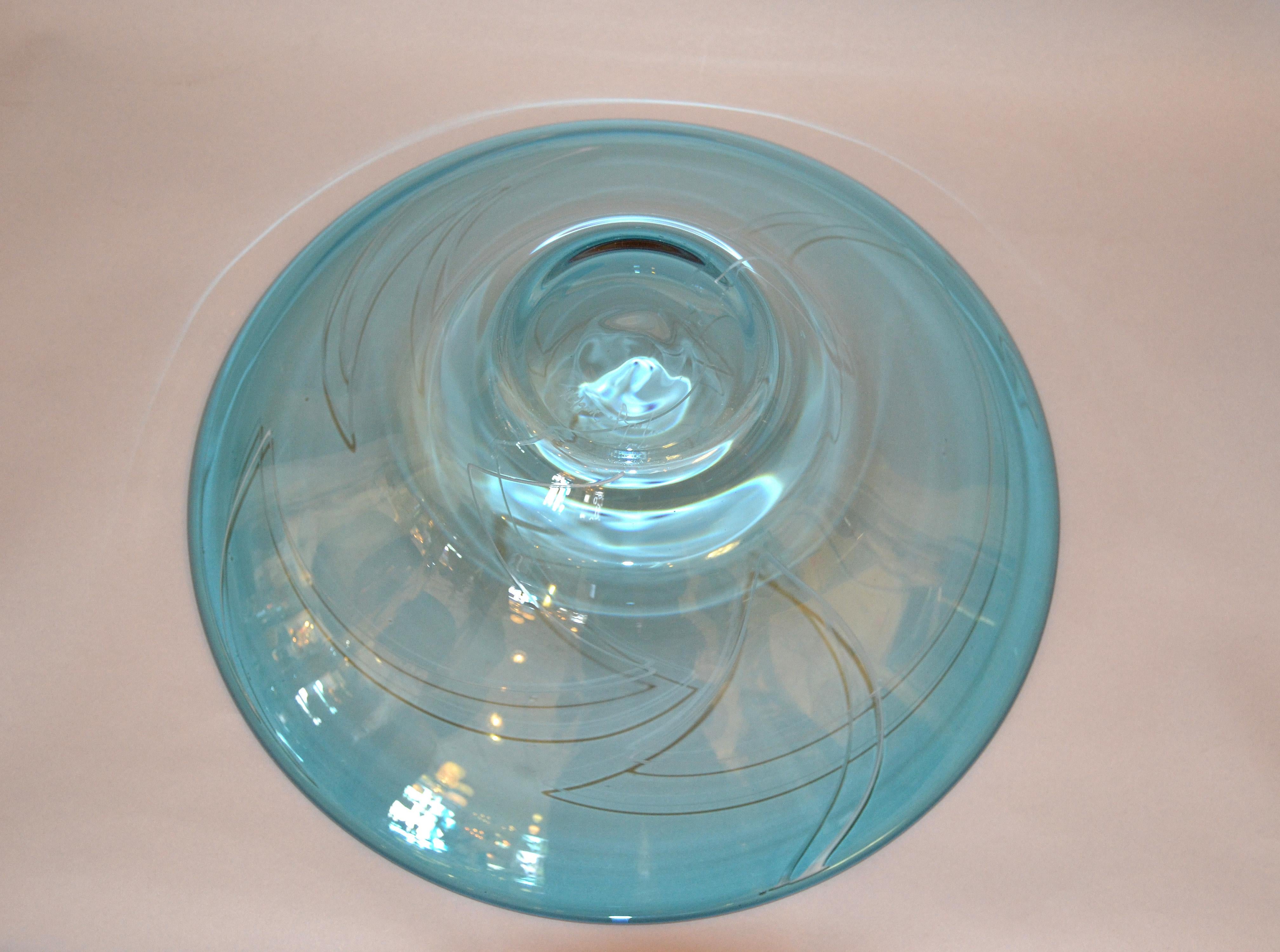 Hand-Crafted Modern Blue Art Glass Centerpiece, Bowl by Mark J. Sudduth, Studiopiece For Sale