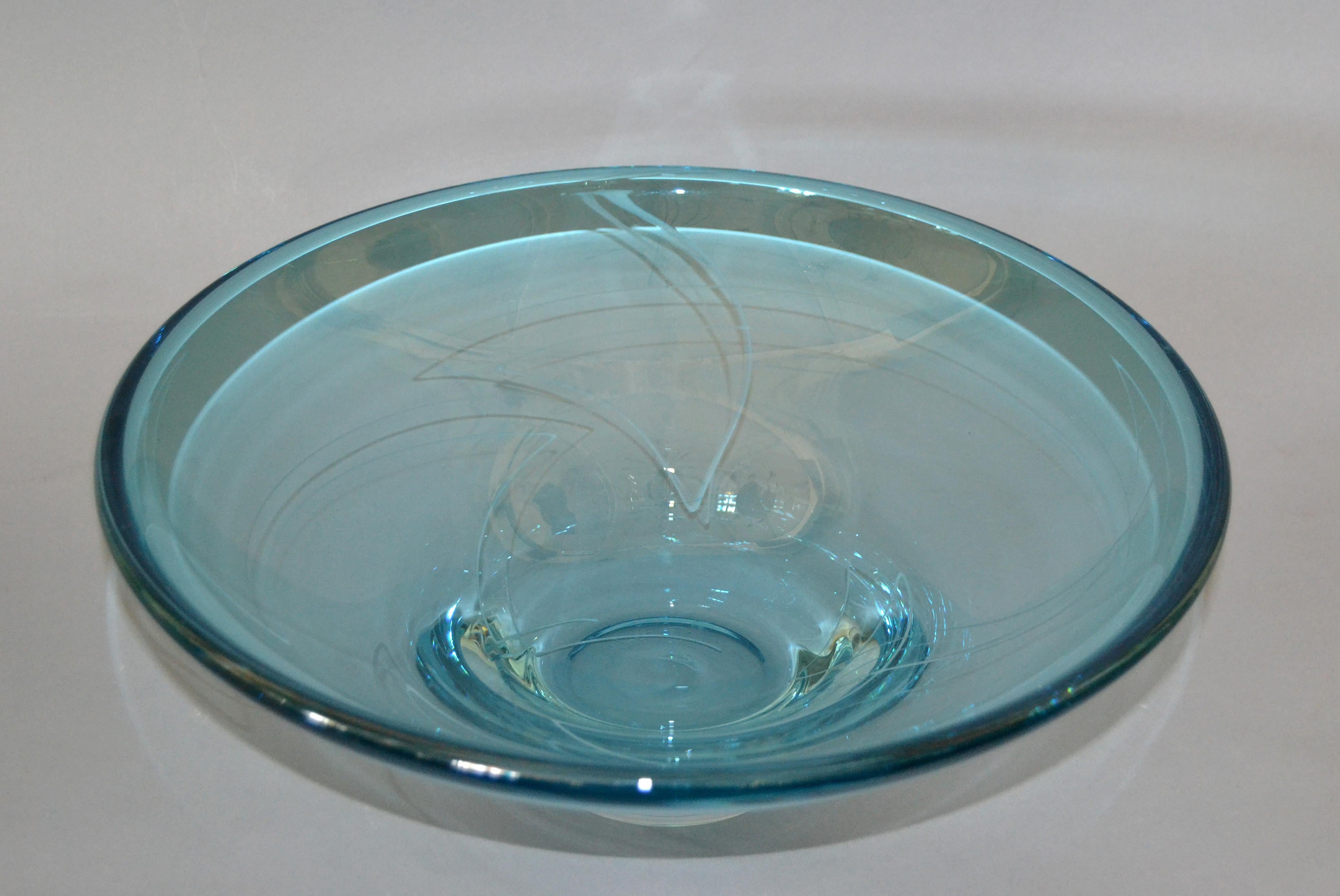 Modern Blue Art Glass Centerpiece, Bowl by Mark J. Sudduth, Studiopiece In Good Condition For Sale In Miami, FL