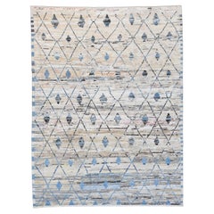 Modern Blue Beige Geometric Lattice with diamond motifs Wool Rug 9'3''x12'4''