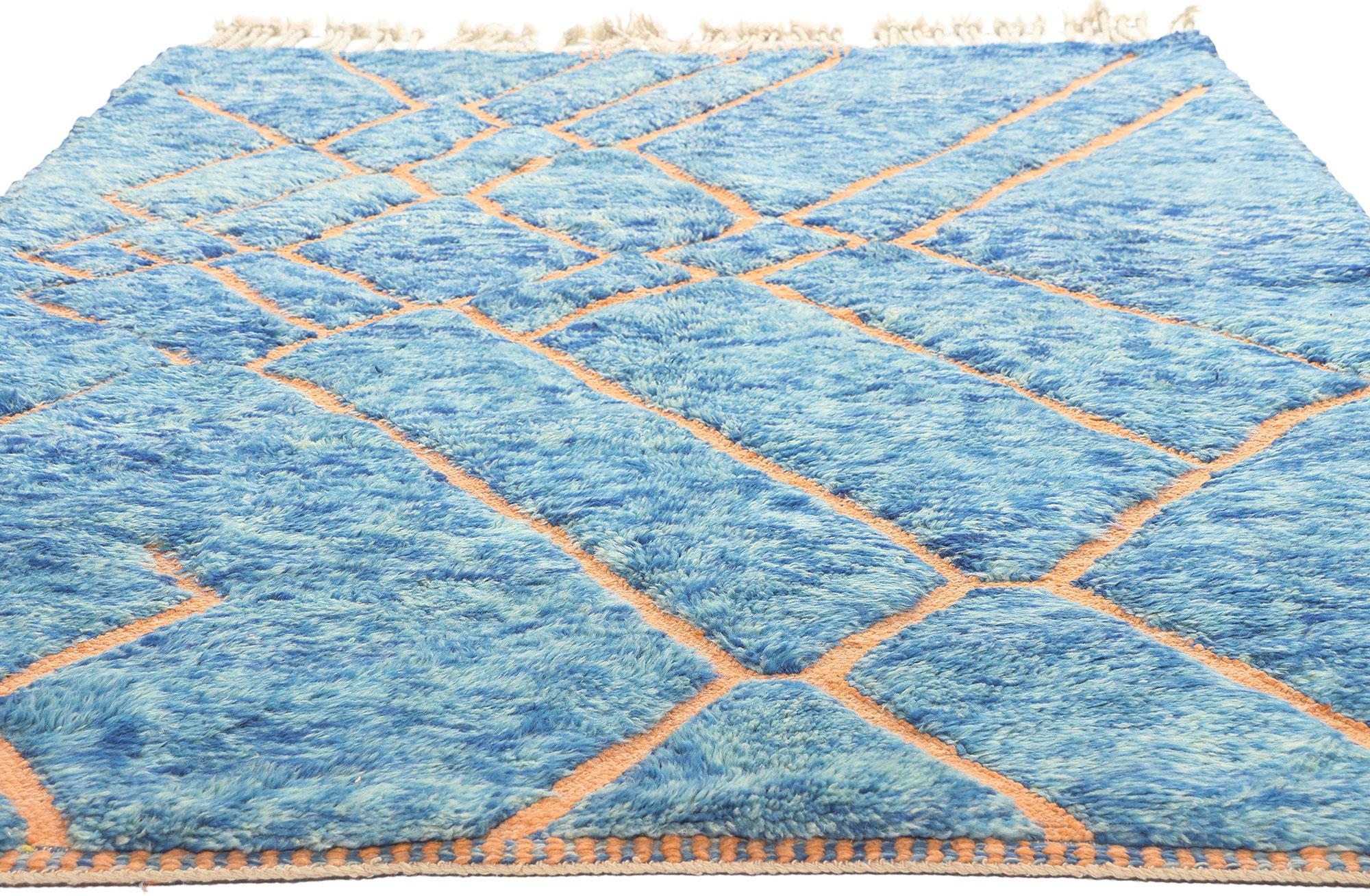 Hand-Knotted Modern Blue Beni Mrirt Moroccan Rug, Cozy Nomad Meets Boho Chic For Sale