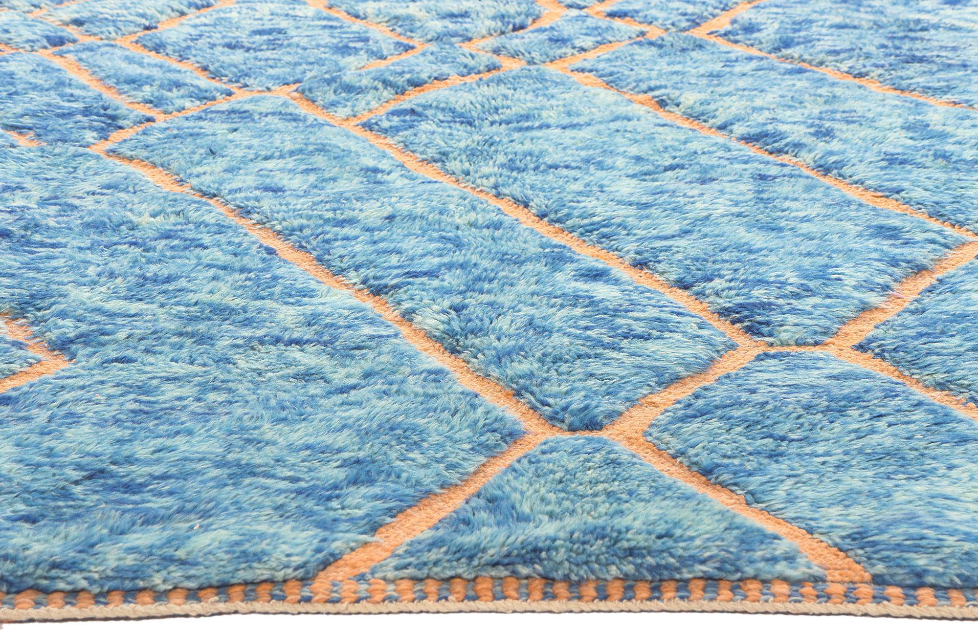 Modern Blue Beni Mrirt Moroccan Rug, Cozy Nomad Meets Boho Chic In New Condition For Sale In Dallas, TX
