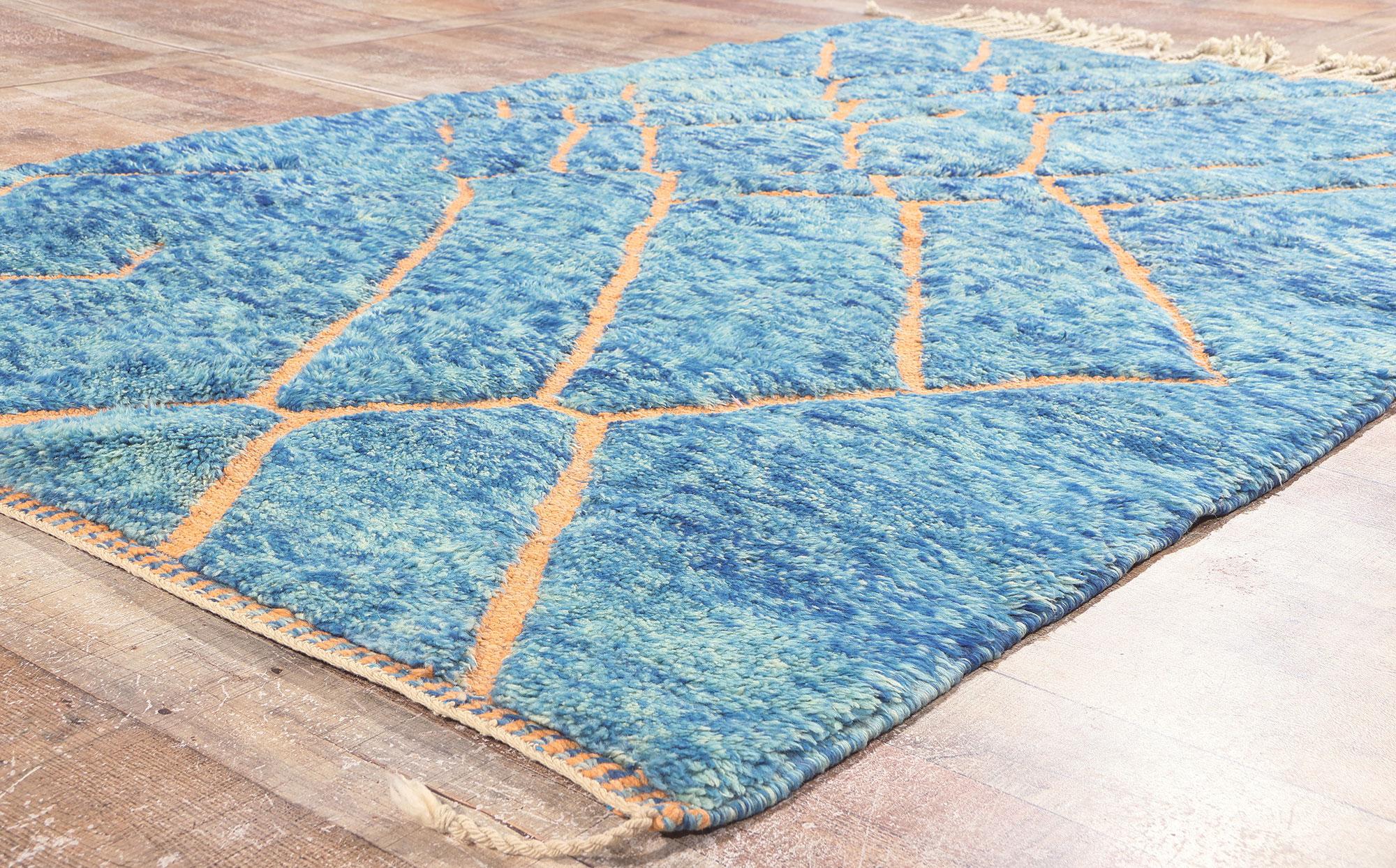 Modern Blue Beni Mrirt Moroccan Rug, Cozy Nomad Meets Boho Chic For Sale 1