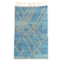 Modern Blue Beni Mrirt Moroccan Rug, Cozy Nomad Meets Boho Chic