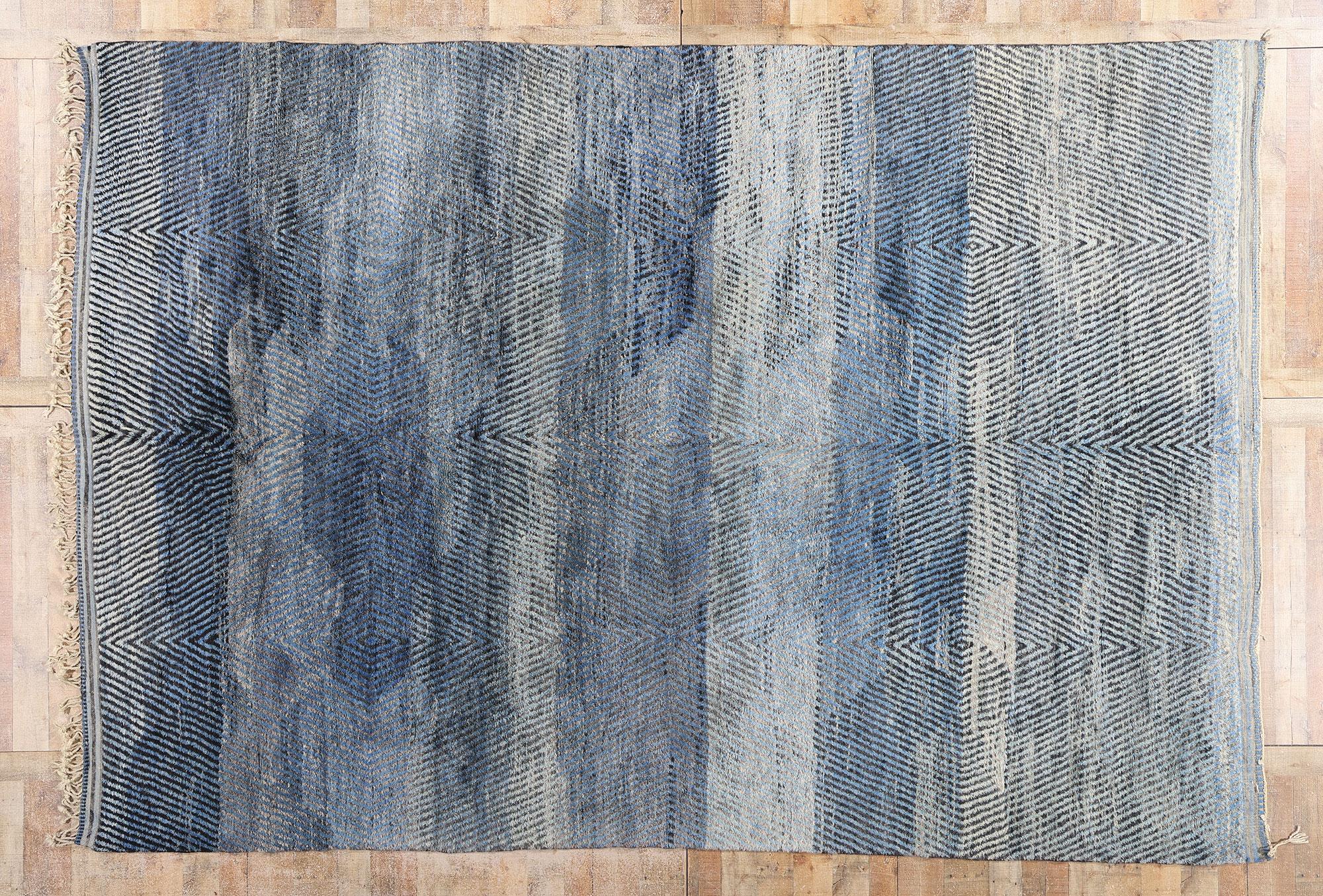 Modern Blue Beni Mrirt Moroccan Rug, Tranquil Shibui Meets Tribal Enchantment For Sale 4