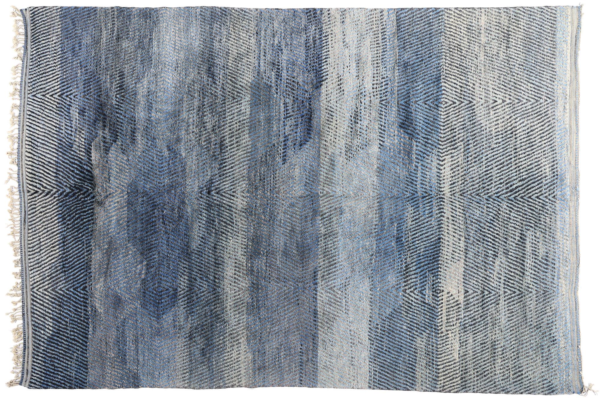 Modern Blue Beni Mrirt Moroccan Rug, Tranquil Shibui Meets Tribal Enchantment For Sale 5