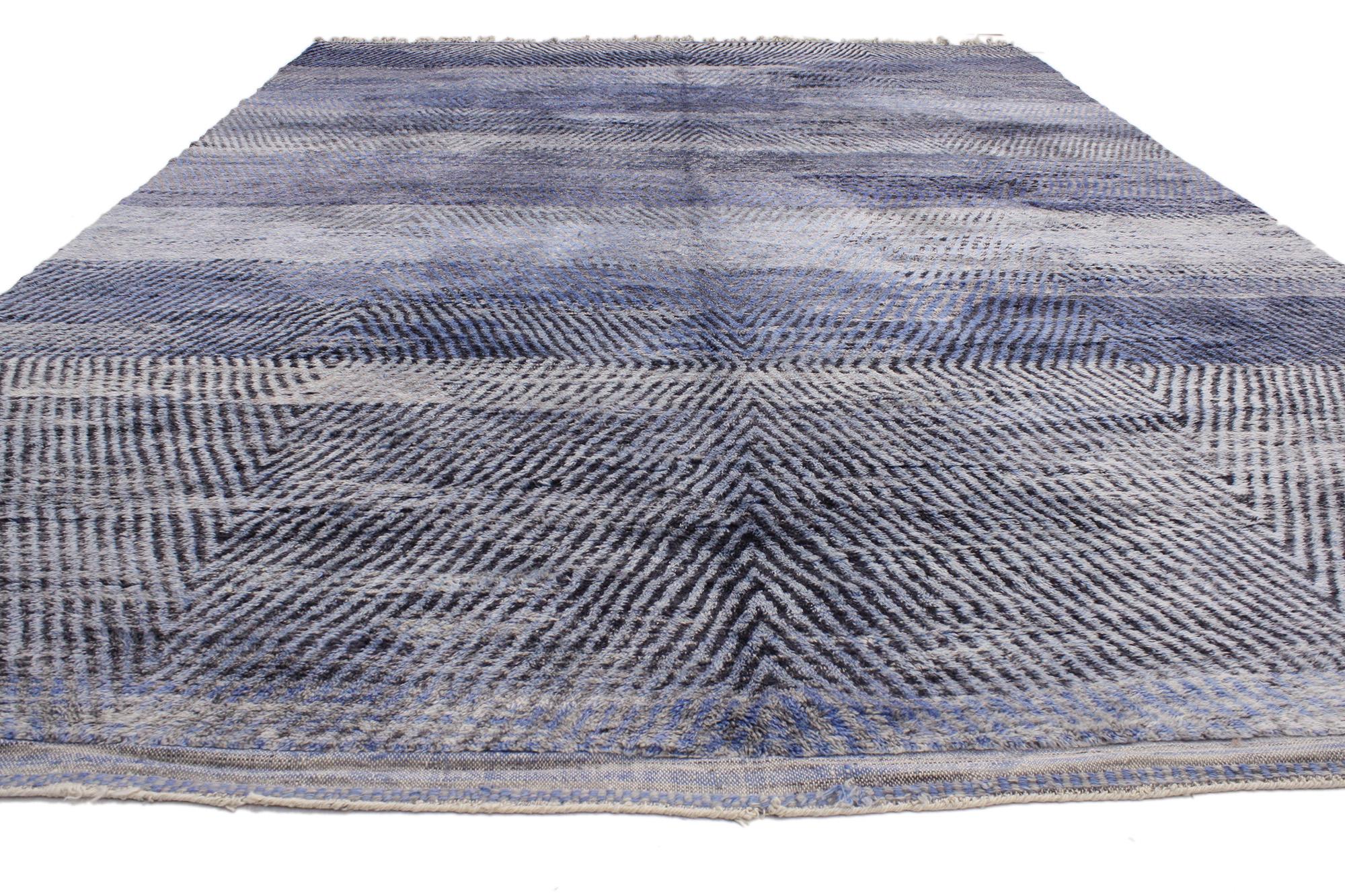 Hand-Knotted Modern Blue Beni Mrirt Moroccan Rug, Tranquil Shibui Meets Tribal Enchantment For Sale