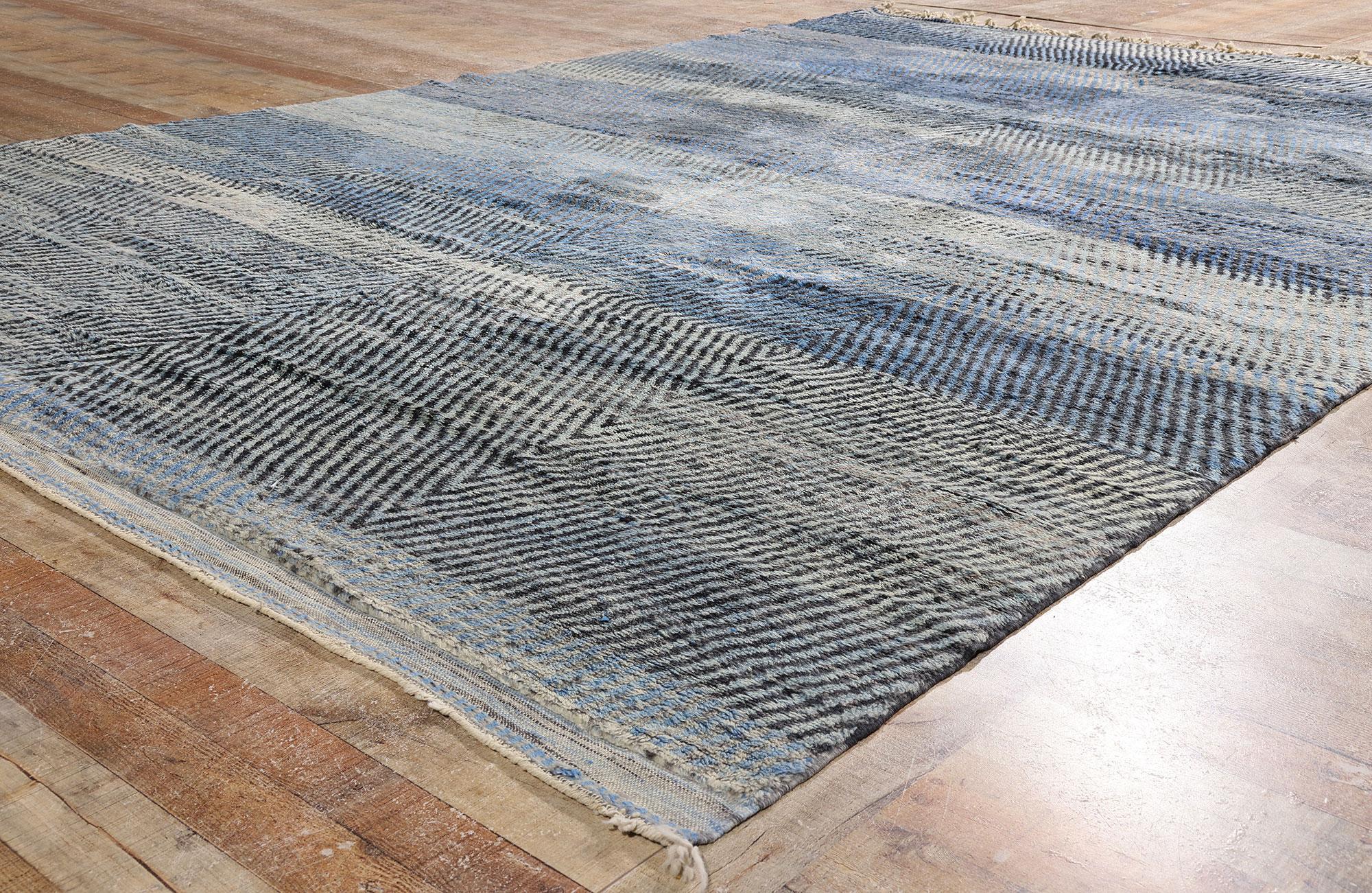 Hand-Knotted Modern Blue Beni Mrirt Moroccan Rug, Tranquil Shibui Meets Tribal Enchantment For Sale