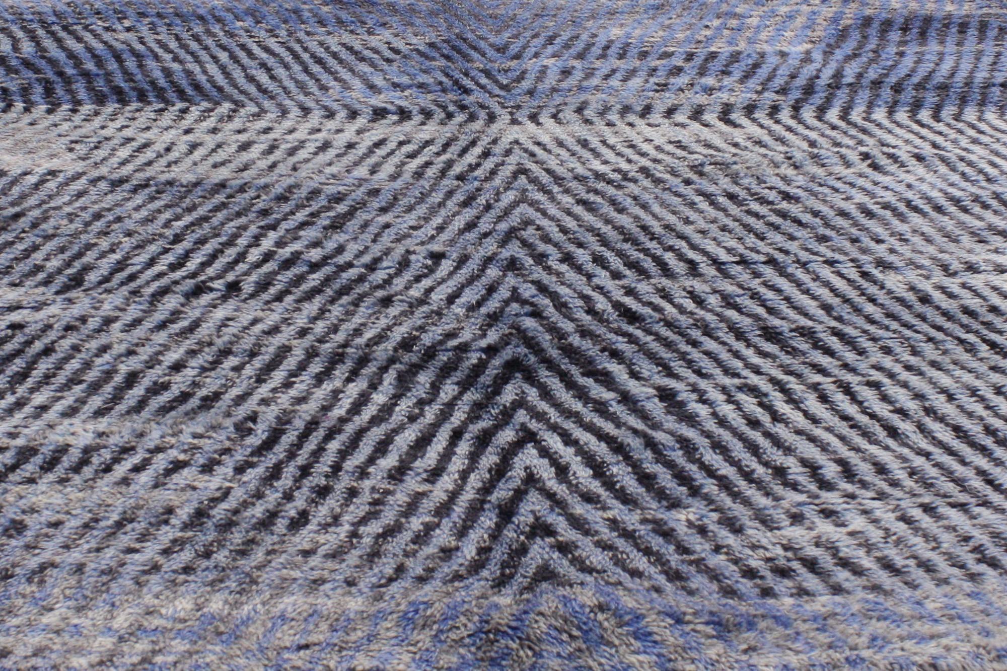 Modern Blue Beni Mrirt Moroccan Rug, Tranquil Shibui Meets Tribal Enchantment In New Condition For Sale In Dallas, TX