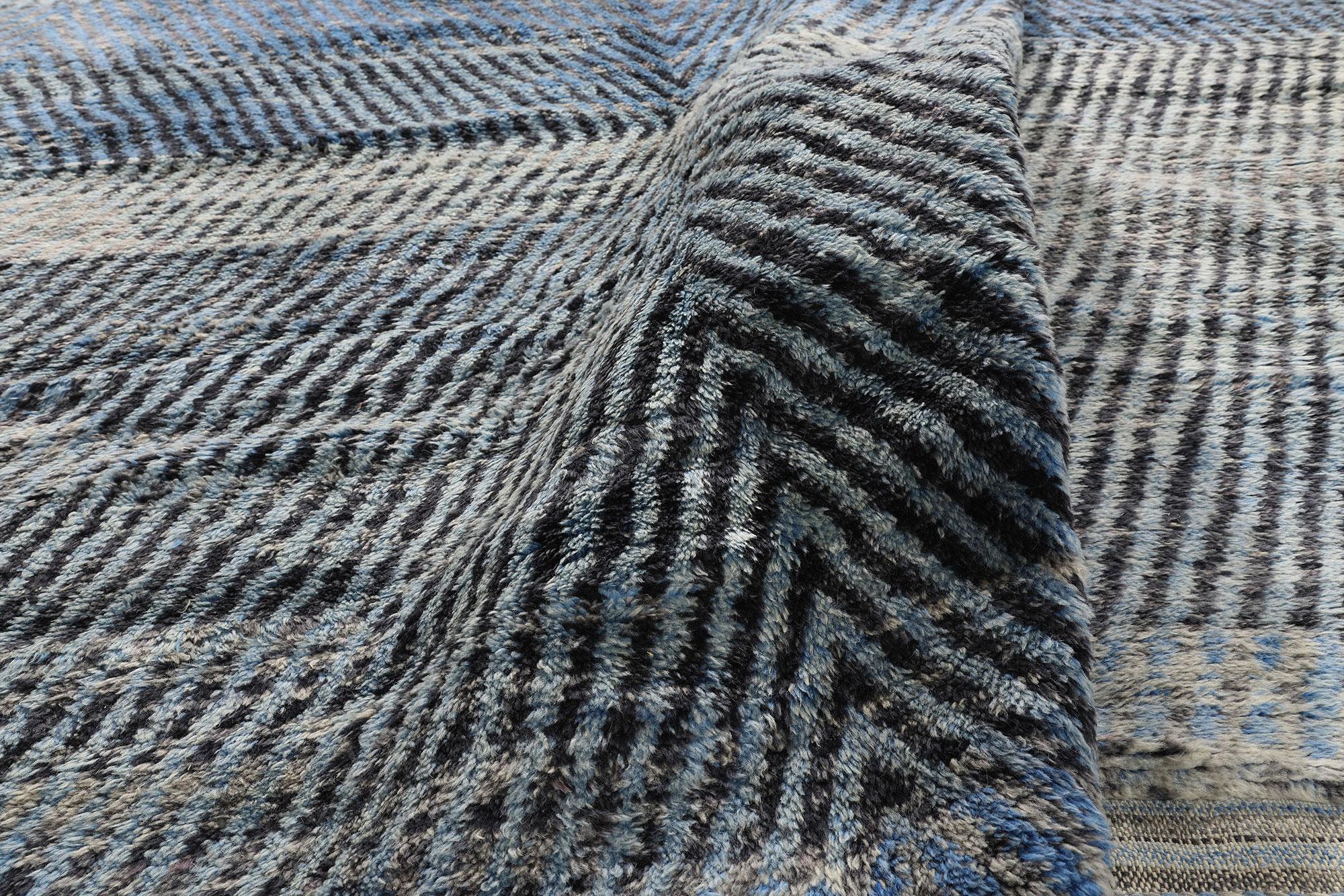 Modern Blue Beni Mrirt Moroccan Rug, Tranquil Shibui Meets Tribal Enchantment In New Condition For Sale In Dallas, TX