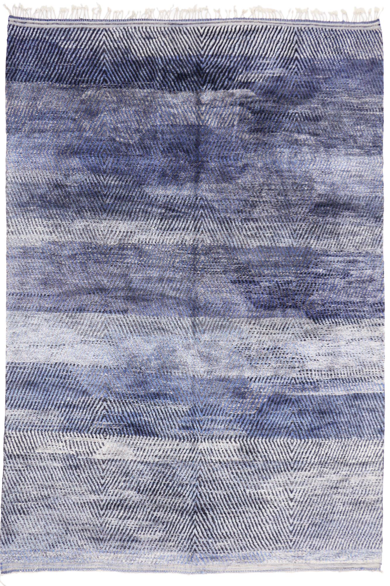 Contemporary Modern Blue Beni Mrirt Moroccan Rug, Tranquil Shibui Meets Tribal Enchantment For Sale