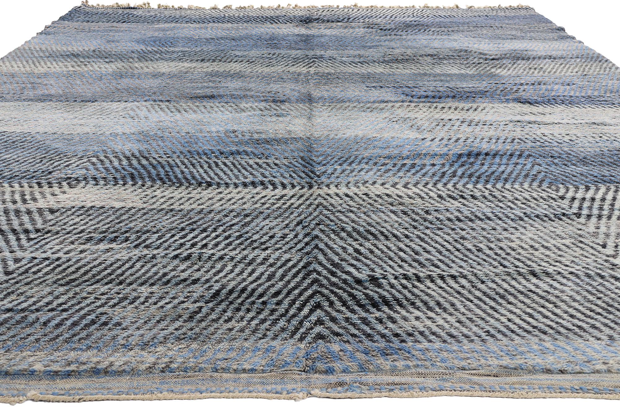 Contemporary Modern Blue Beni Mrirt Moroccan Rug, Tranquil Shibui Meets Tribal Enchantment For Sale